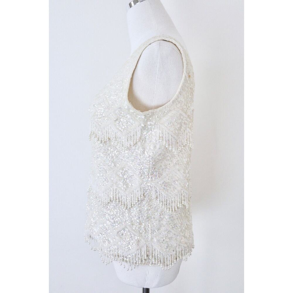 Vintage 1960s Mai Ling Beaded Shell Top Made In Hong Kong Sleeveless Cream - Picture 7 of 12
